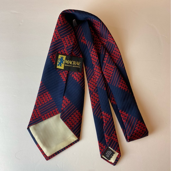 Vintage Macrae red blue big plaid wide tie polyester - Picture 7 of 11